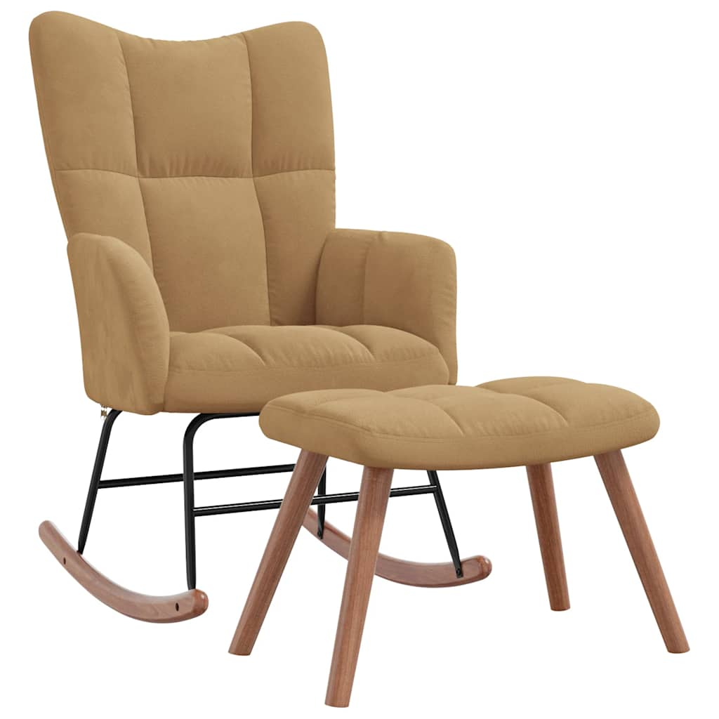 Rocking chair with stool, brown, velvet