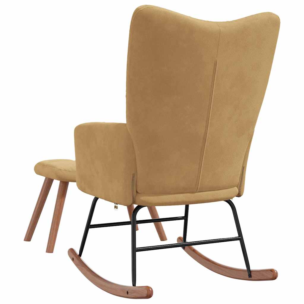 Rocking chair with stool, brown, velvet