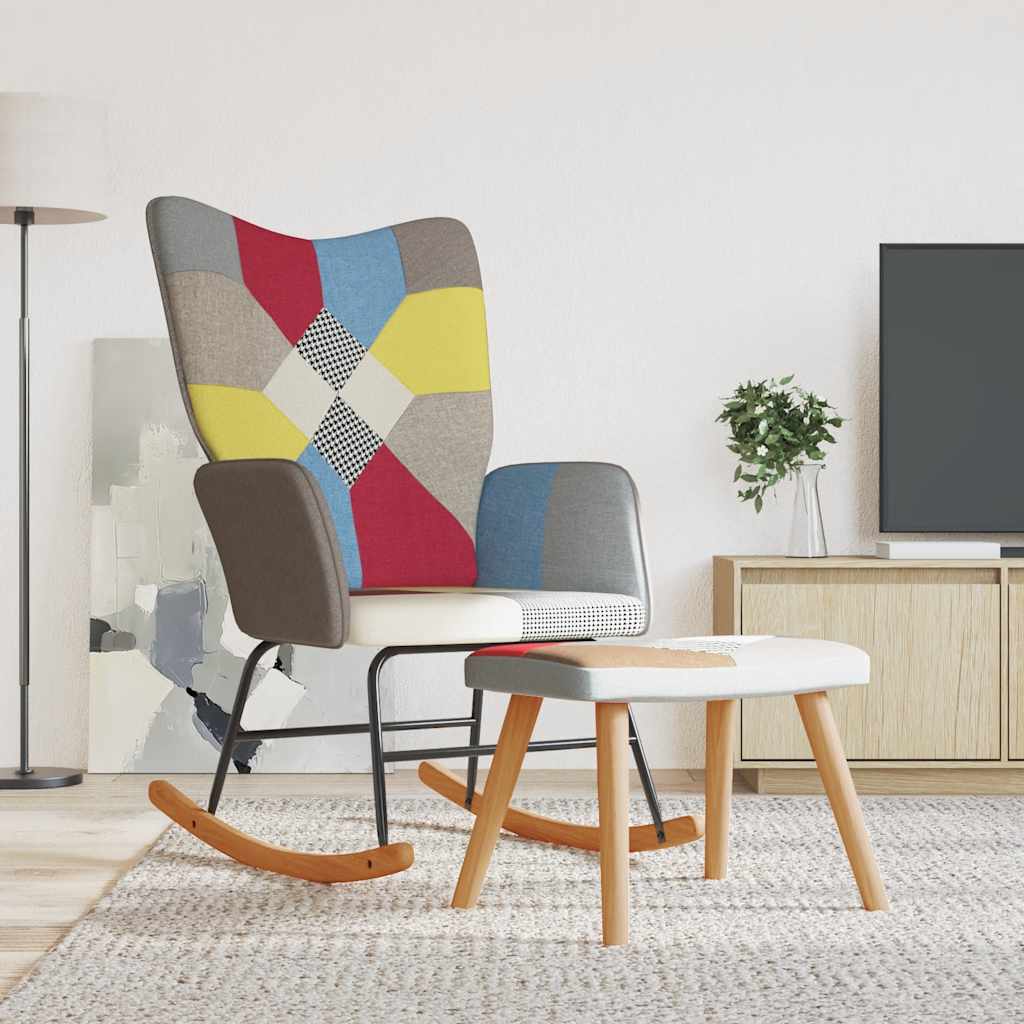 Rocking chair with stool, mosaic, textile material