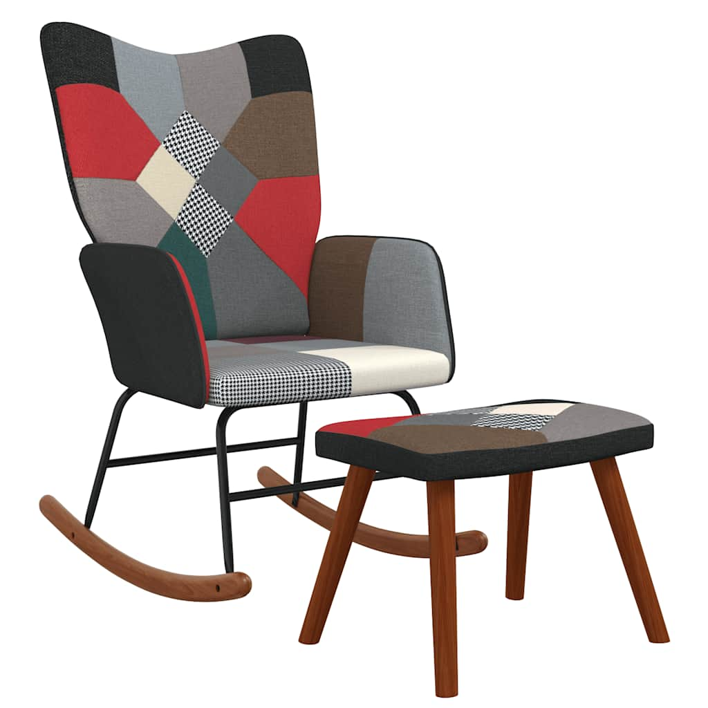 Rocking chair with stool, textile material, patches