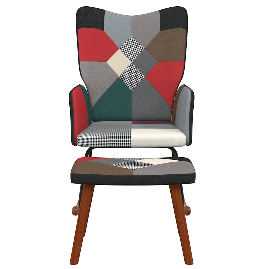 Rocking chair with stool, textile material, patches