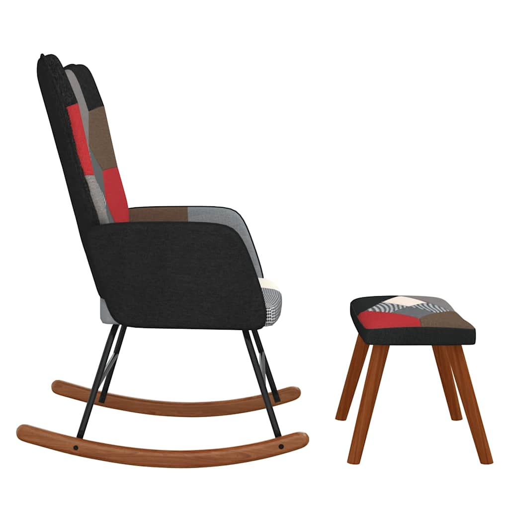 Rocking chair with stool, textile material, patches