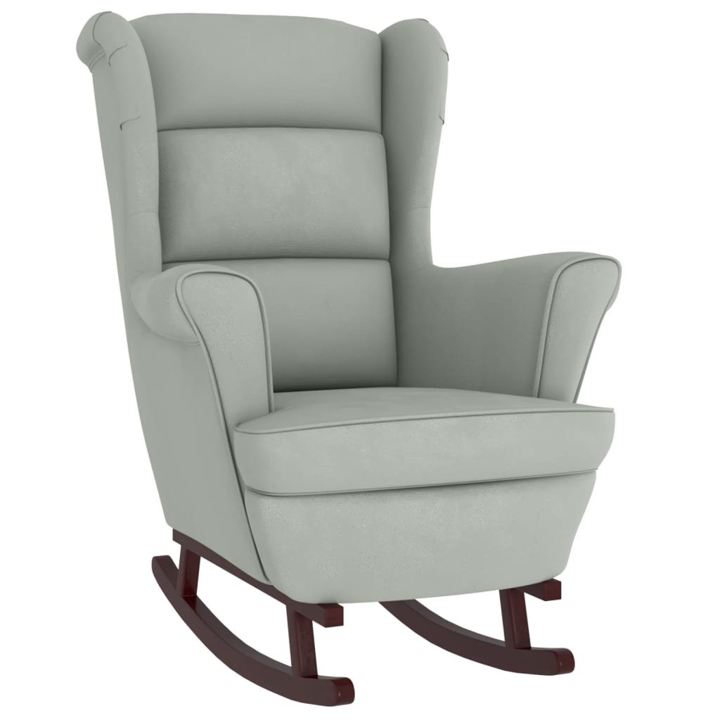 Rocking chair with legs, solid rubber wood, light gray, velvet