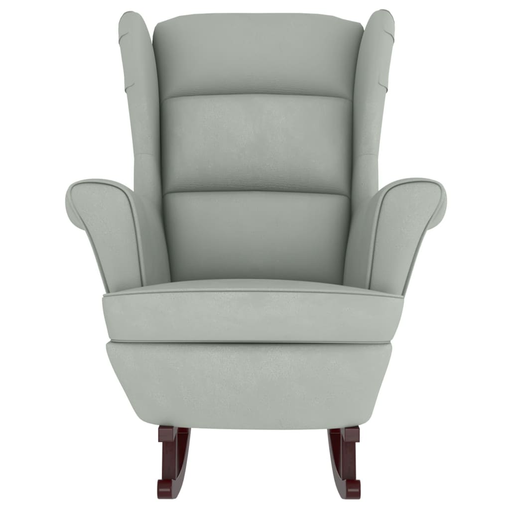 Rocking chair with legs, solid rubber wood, light gray, velvet