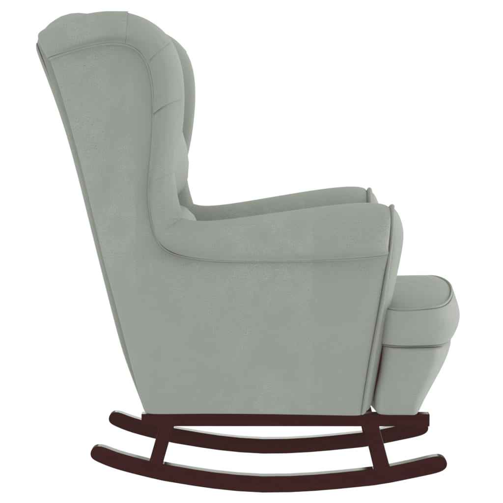 Rocking chair with legs, solid rubber wood, light gray, velvet