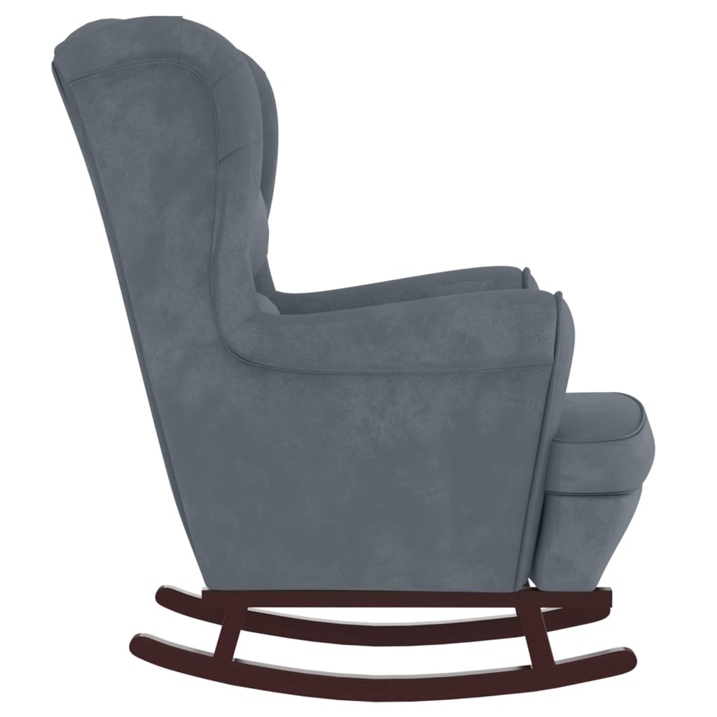 Rocking chair with solid rubberwood legs, dark gray, velvet