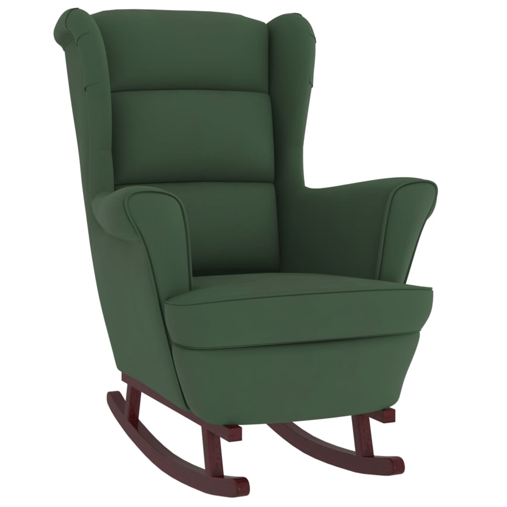 Rocking chair with solid rubber wood legs, dark green, velvet