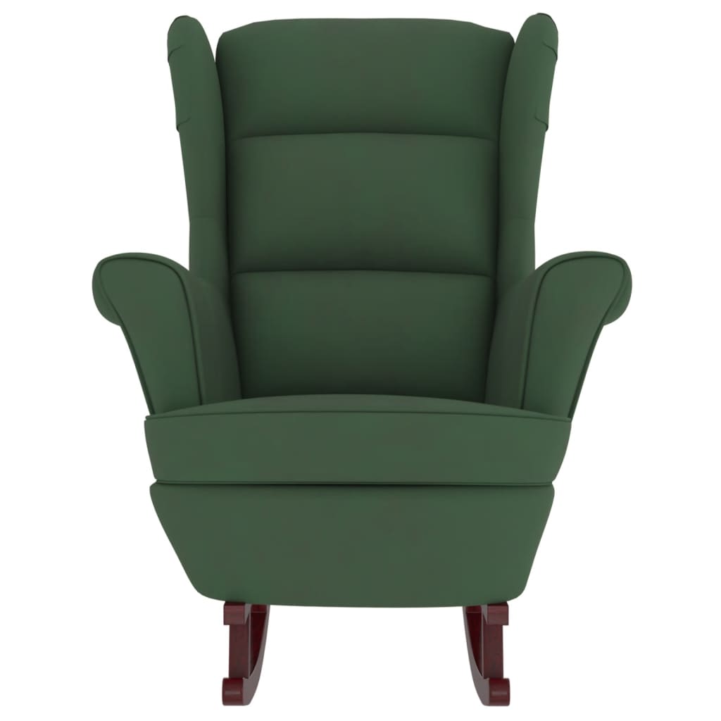 Rocking chair with solid rubber wood legs, dark green, velvet