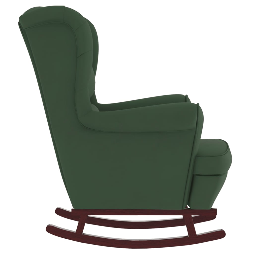 Rocking chair with solid rubber wood legs, dark green, velvet