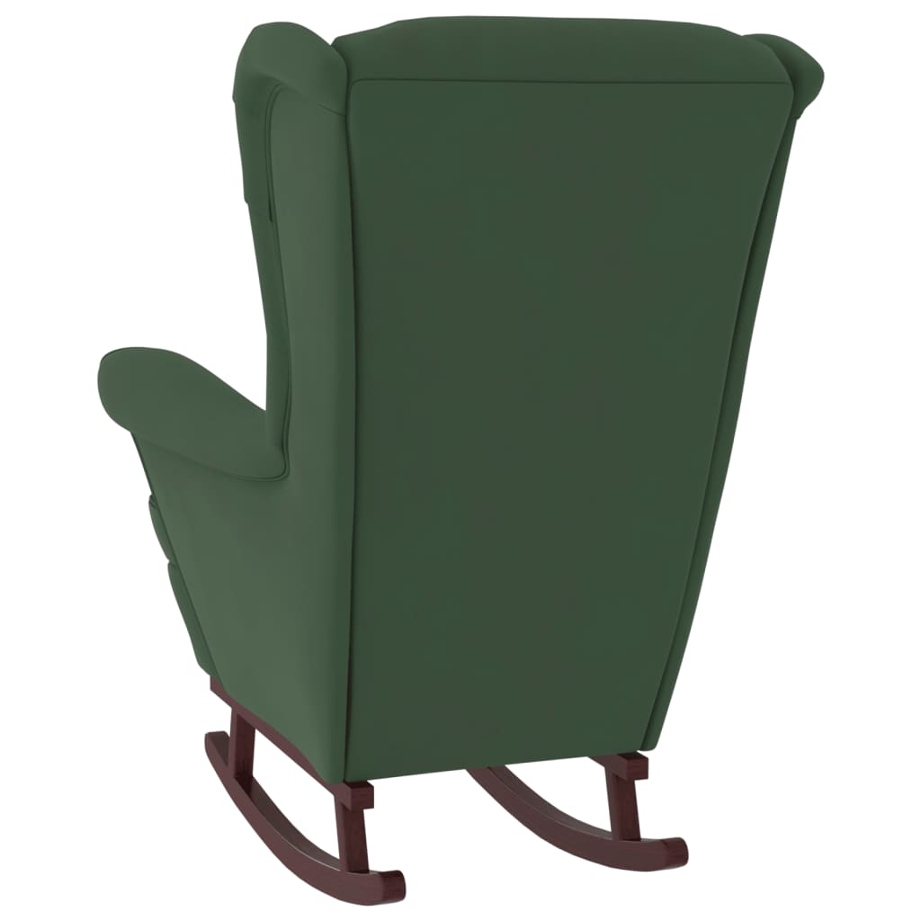 Rocking chair with solid rubber wood legs, dark green, velvet