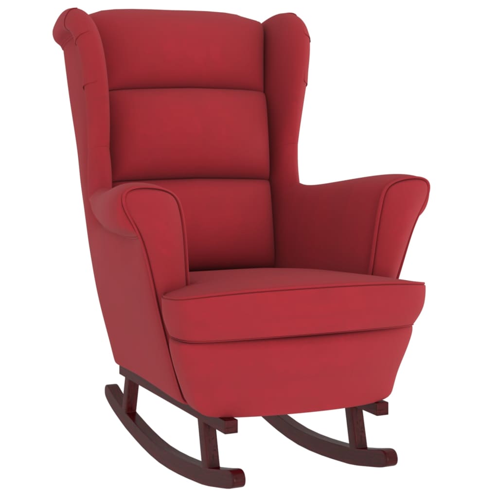 Rocking chair with solid rubber wood legs, wine red, velvet