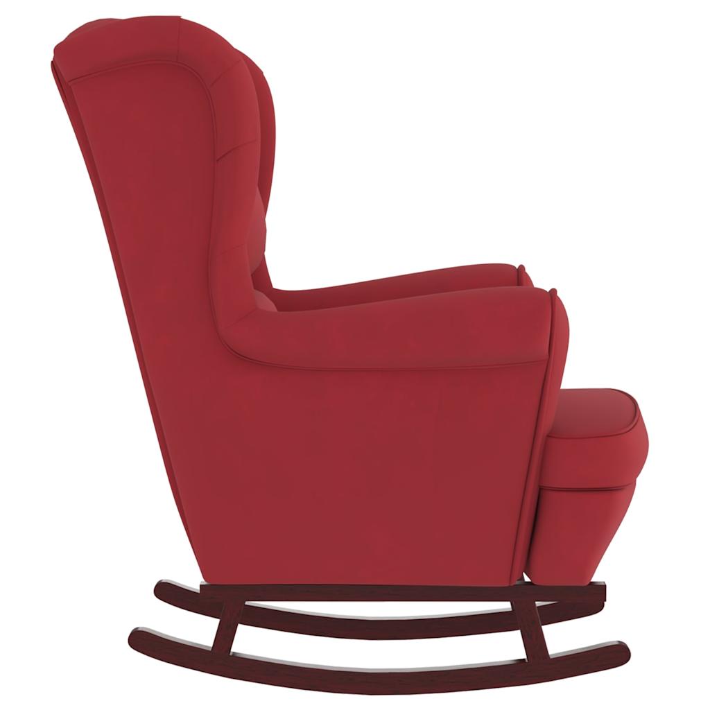 Rocking chair with solid rubber wood legs, wine red, velvet