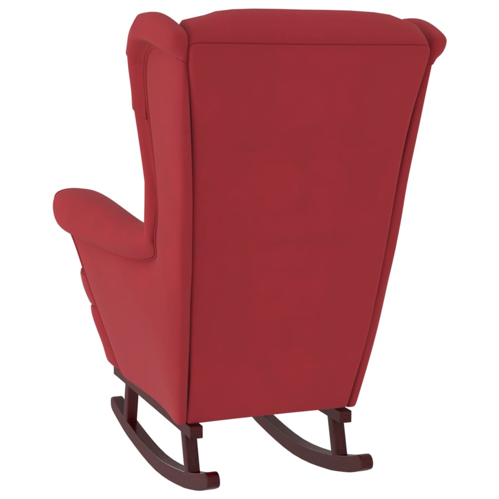 Rocking chair with solid rubber wood legs, wine red, velvet