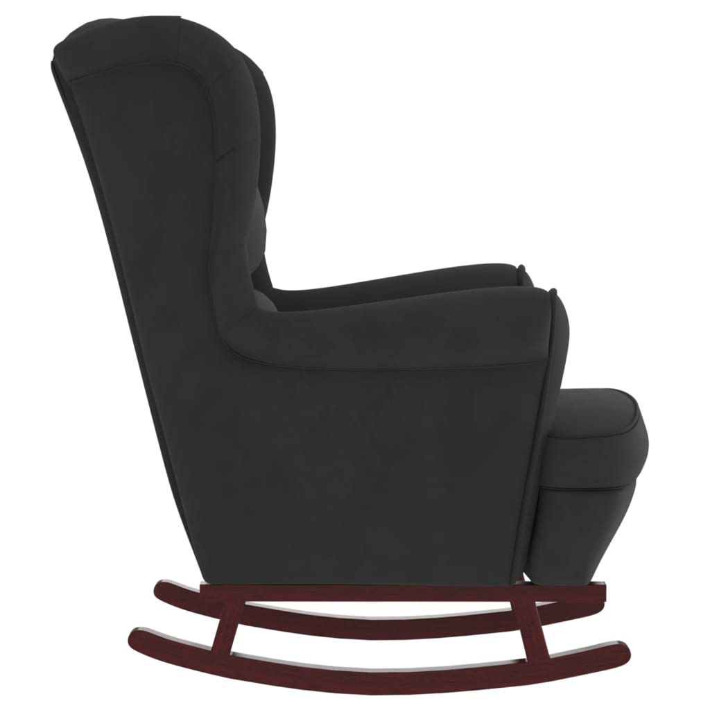 Rocking chair with solid rubber wood legs, black, velvet