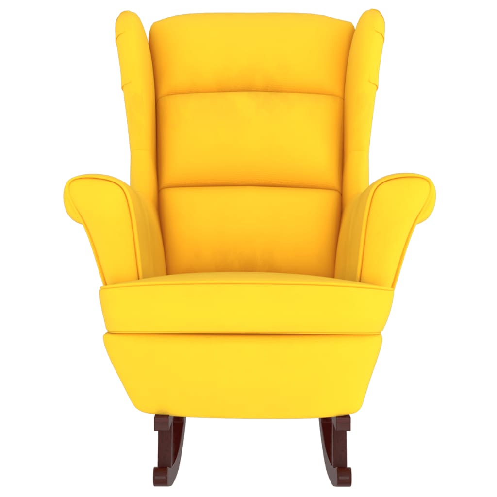 Rocking chair with solid rubber wood legs, yellow, velvet