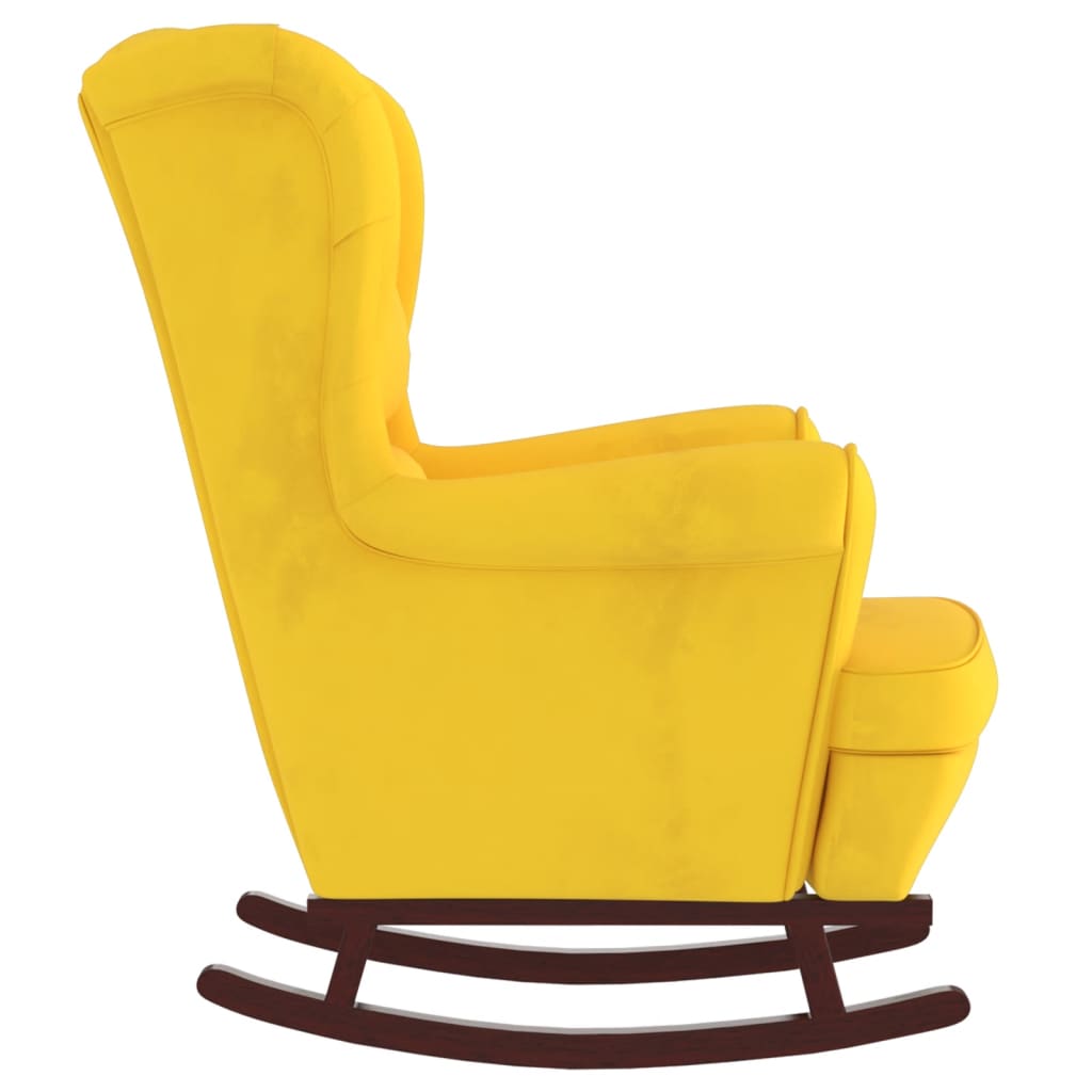 Rocking chair with solid rubber wood legs, yellow, velvet