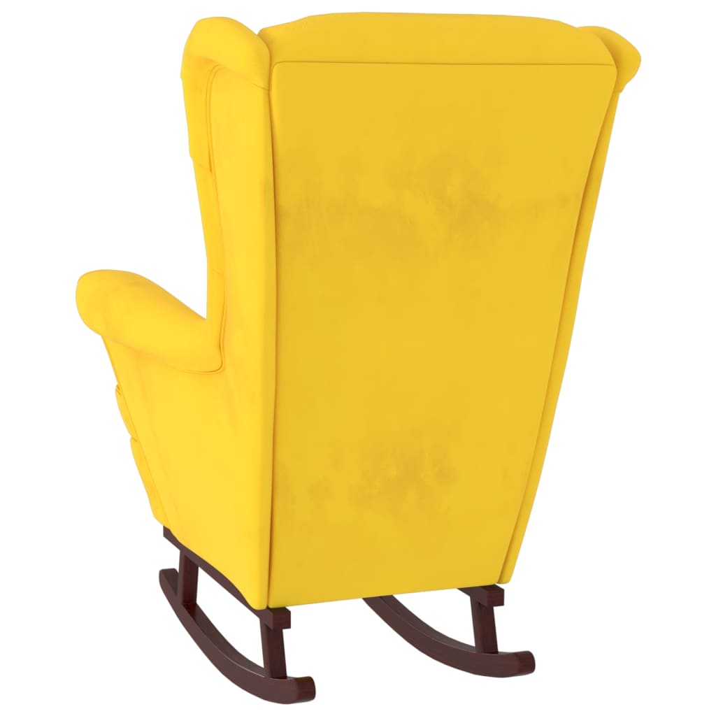 Rocking chair with solid rubber wood legs, yellow, velvet