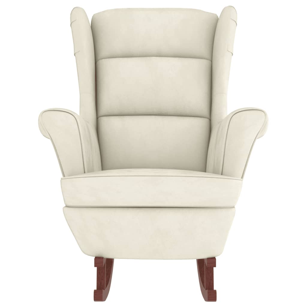 Rocking chair with solid rubber wood legs, cream, velvet