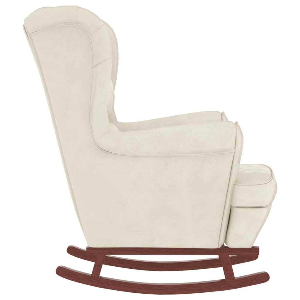 Rocking chair with solid rubber wood legs, cream, velvet