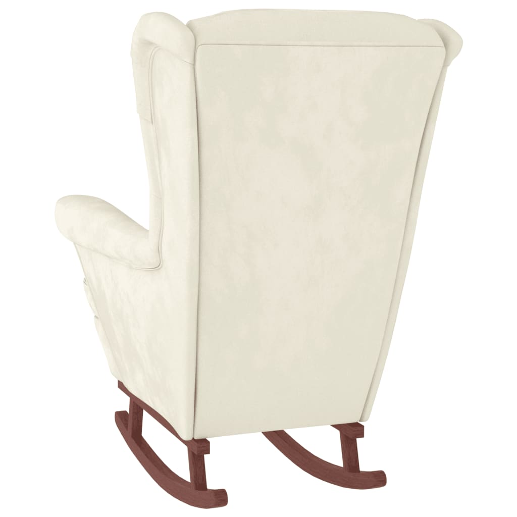 Rocking chair with solid rubber wood legs, cream, velvet