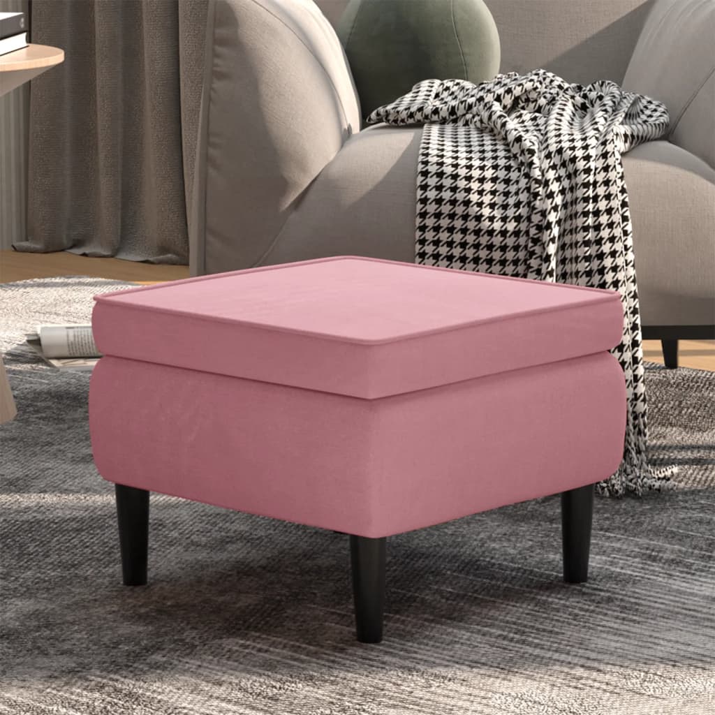 Stool with wooden legs, pink, velvet