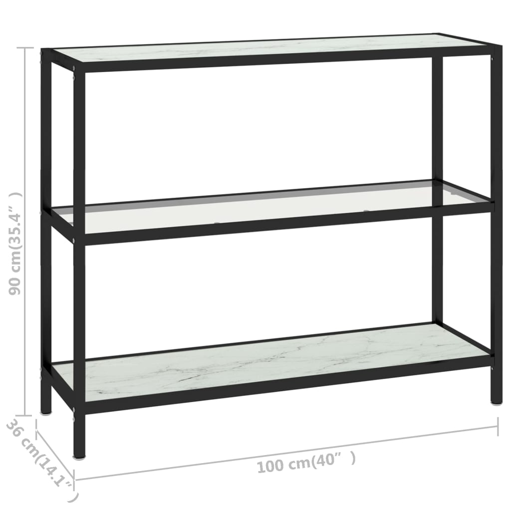 Shelf, transparent/marble white, 100x36x90 cm, tempered glass