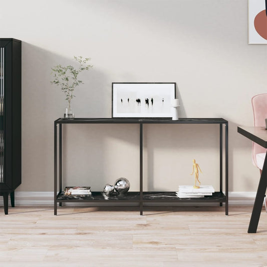 Console table, black, 140x35x75.5 cm, tempered glass