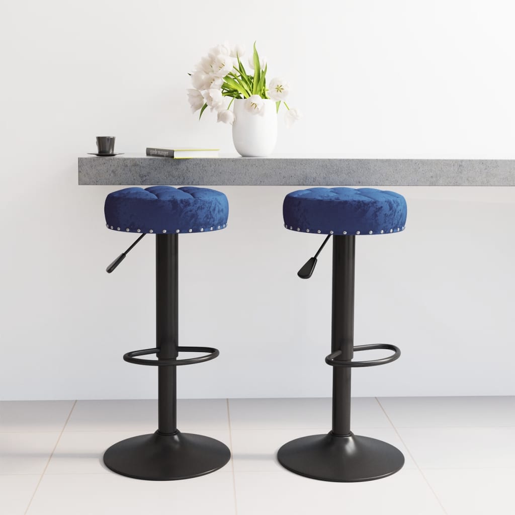 Bar stools, 2 pcs., blue, velvet