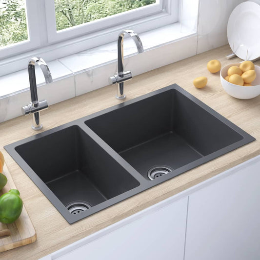 Kitchen sink, black, stainless steel