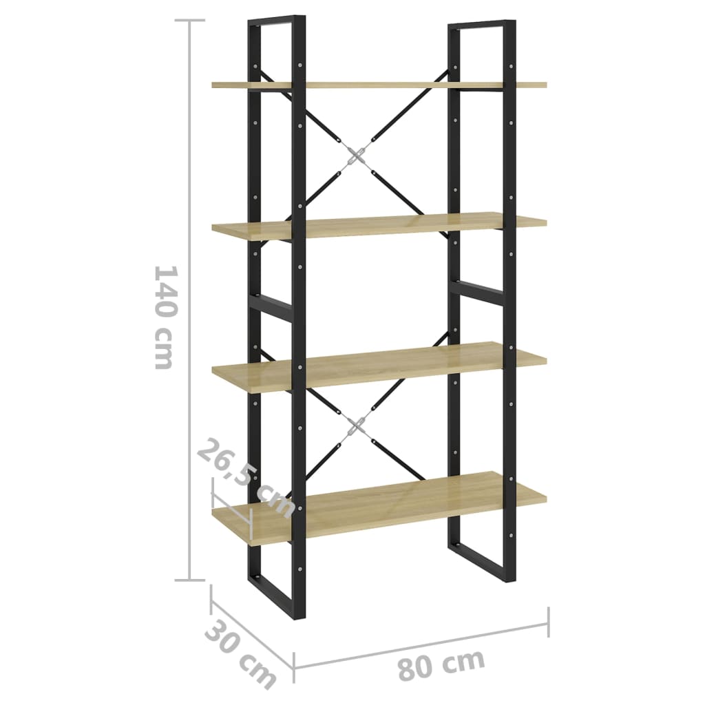 Bookcase 4 shelves sonoma oak 80x30x140 cm processed wood