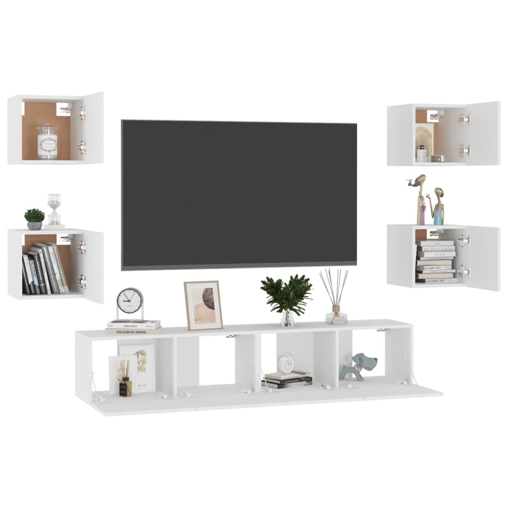 TV cabinet set, 6 pieces, white, engineered wood