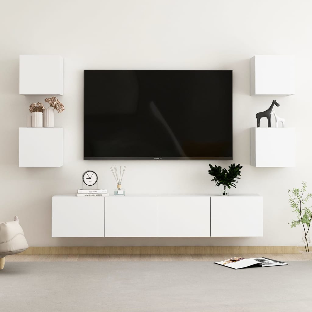 TV cabinet set, 6 pieces, white, engineered wood