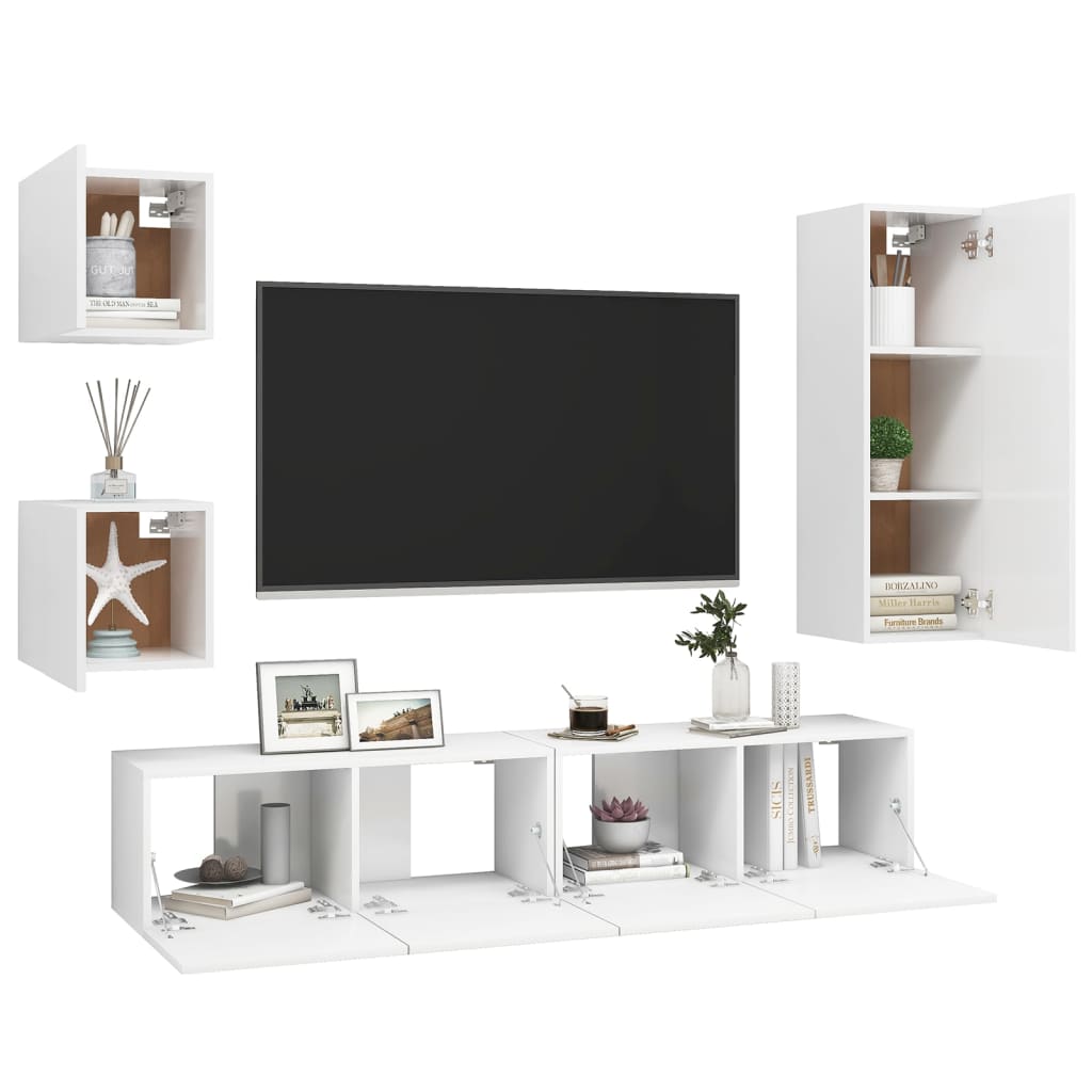 TV cabinet set, 5 pieces, white, engineered wood