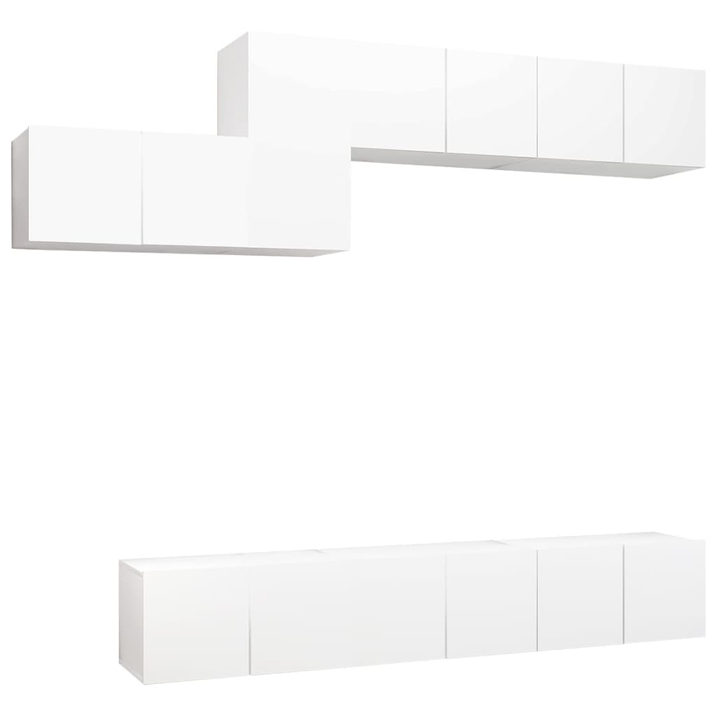 TV cabinet set, 7 pieces, white, engineered wood