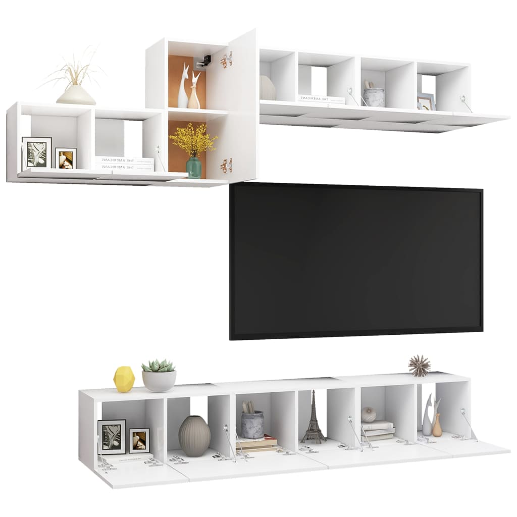 TV cabinet set, 7 pieces, white, engineered wood