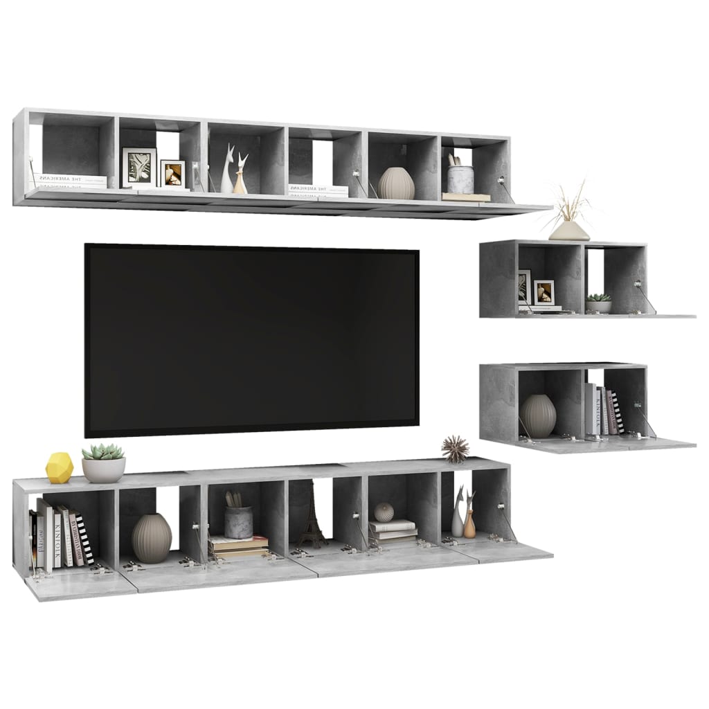 TV cabinet set, 8 pieces, concrete grey, engineered wood