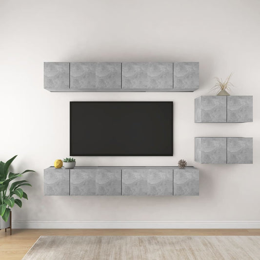 TV cabinet set, 8 pieces, concrete grey, engineered wood