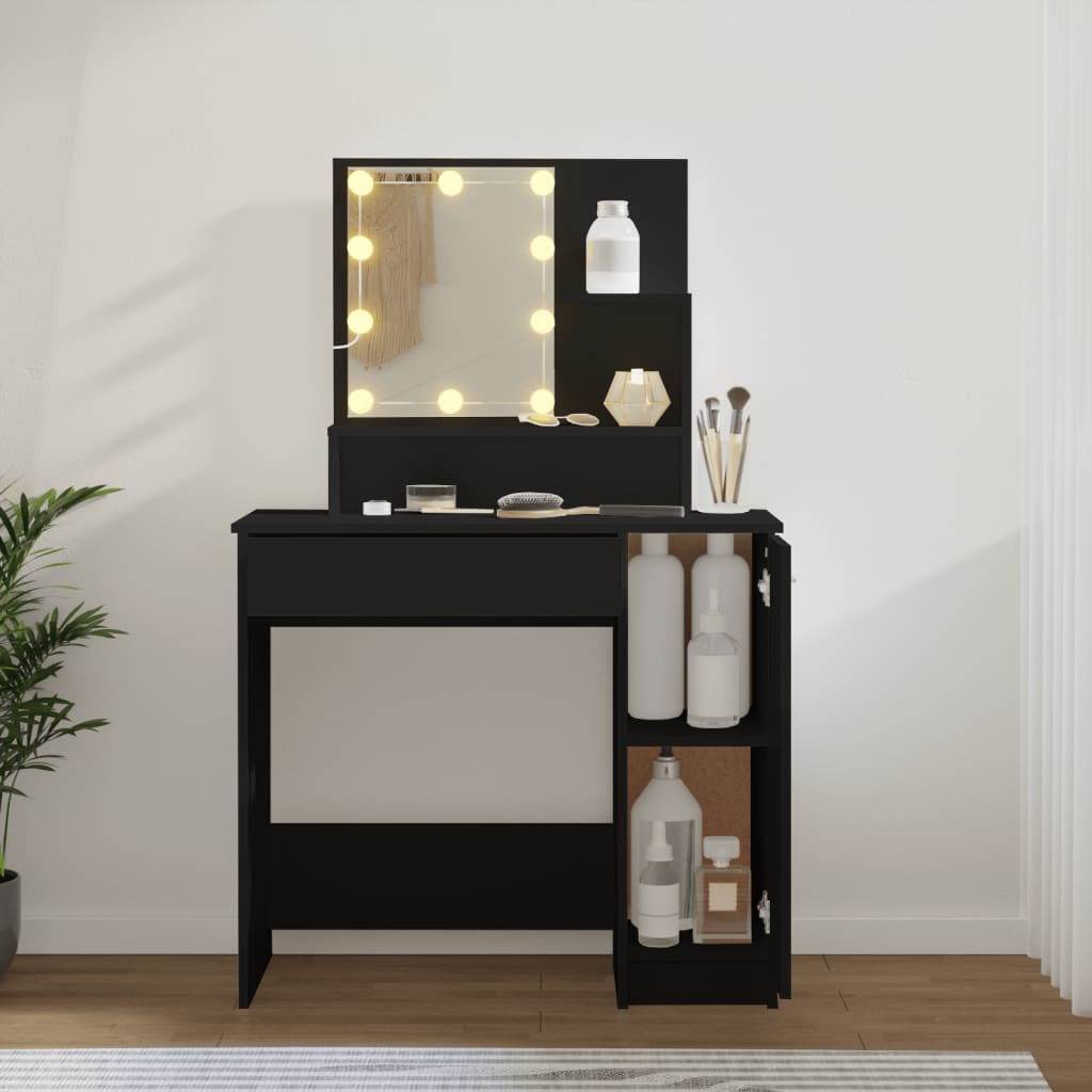 LED dressing table, black, 86.5x35x136 cm