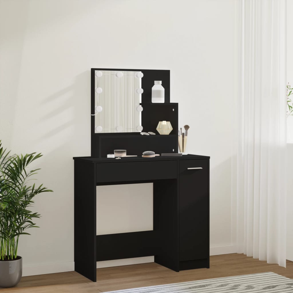 LED dressing table, black, 86.5x35x136 cm