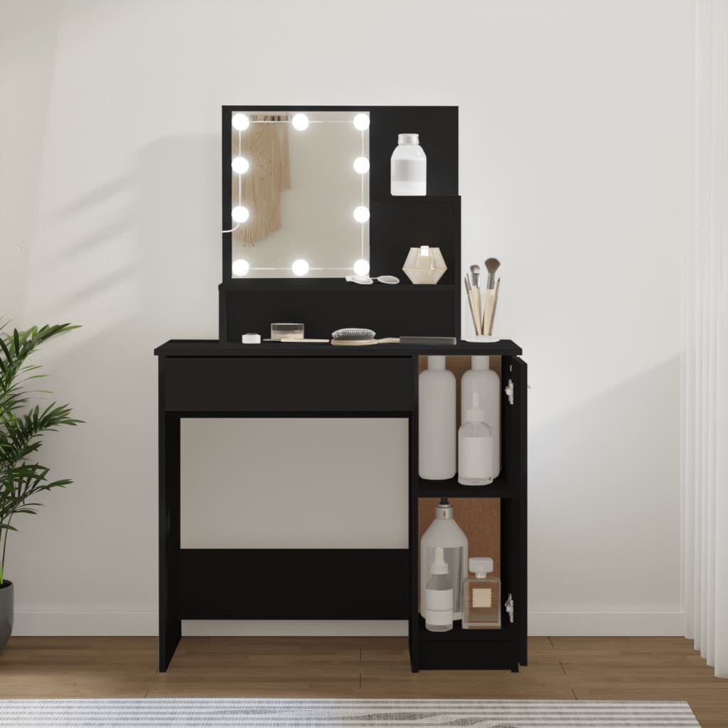 LED dressing table, black, 86.5x35x136 cm