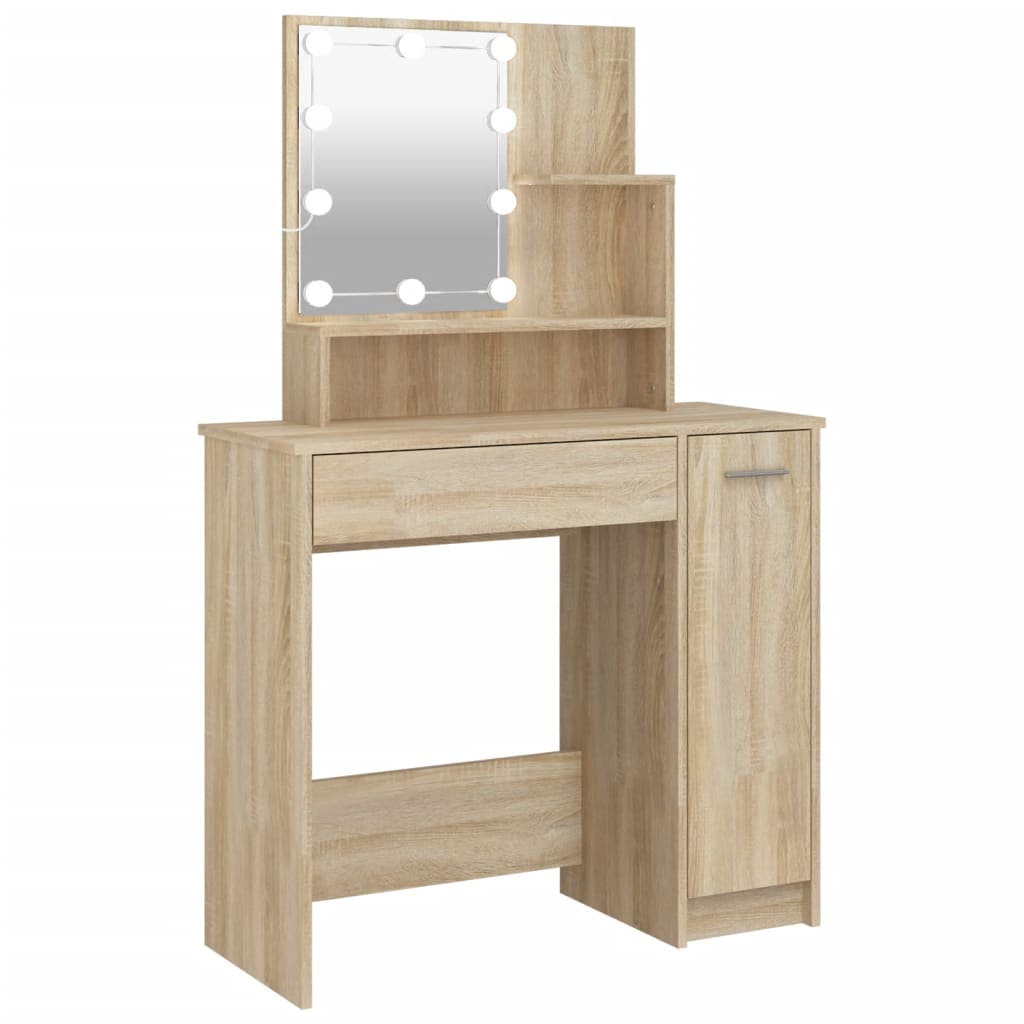 LED dressing table, sonoma oak, 86.5x35x136 cm