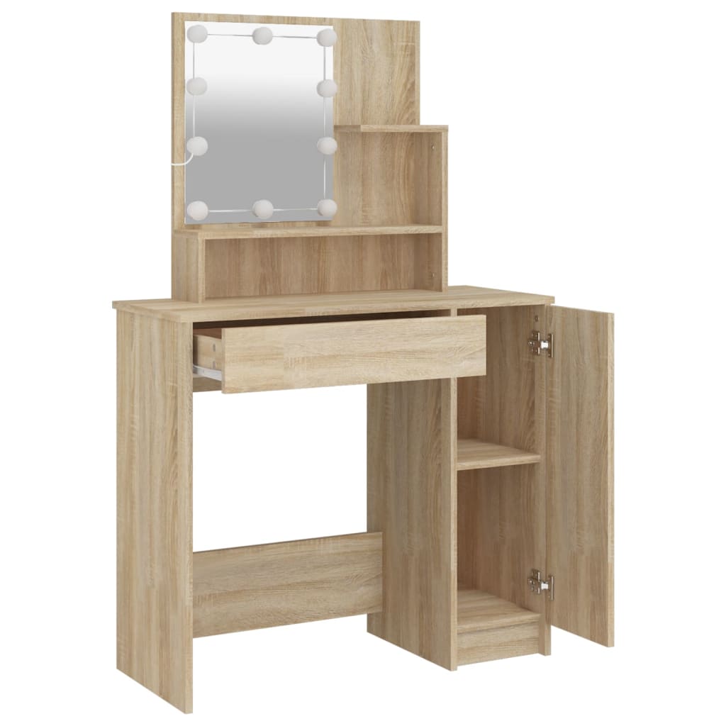 LED dressing table, sonoma oak, 86.5x35x136 cm