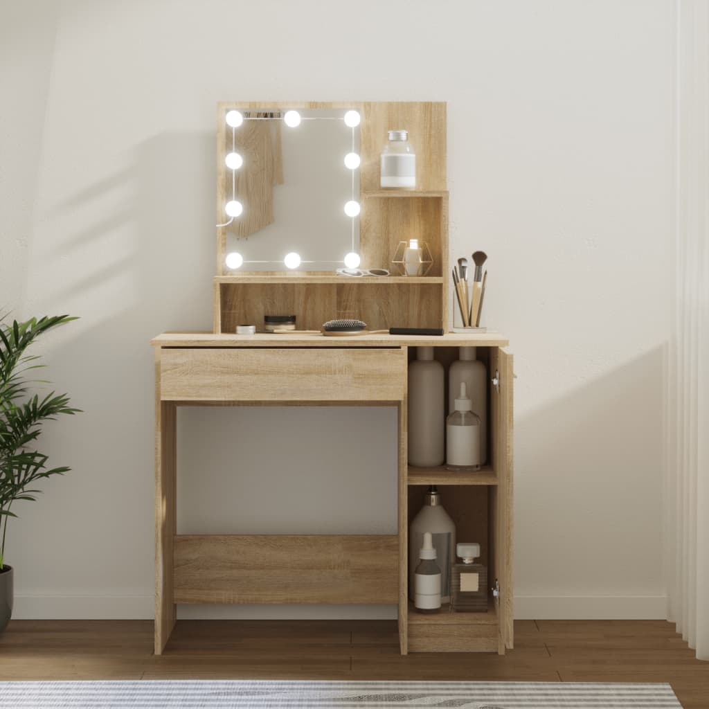 LED dressing table, sonoma oak, 86.5x35x136 cm