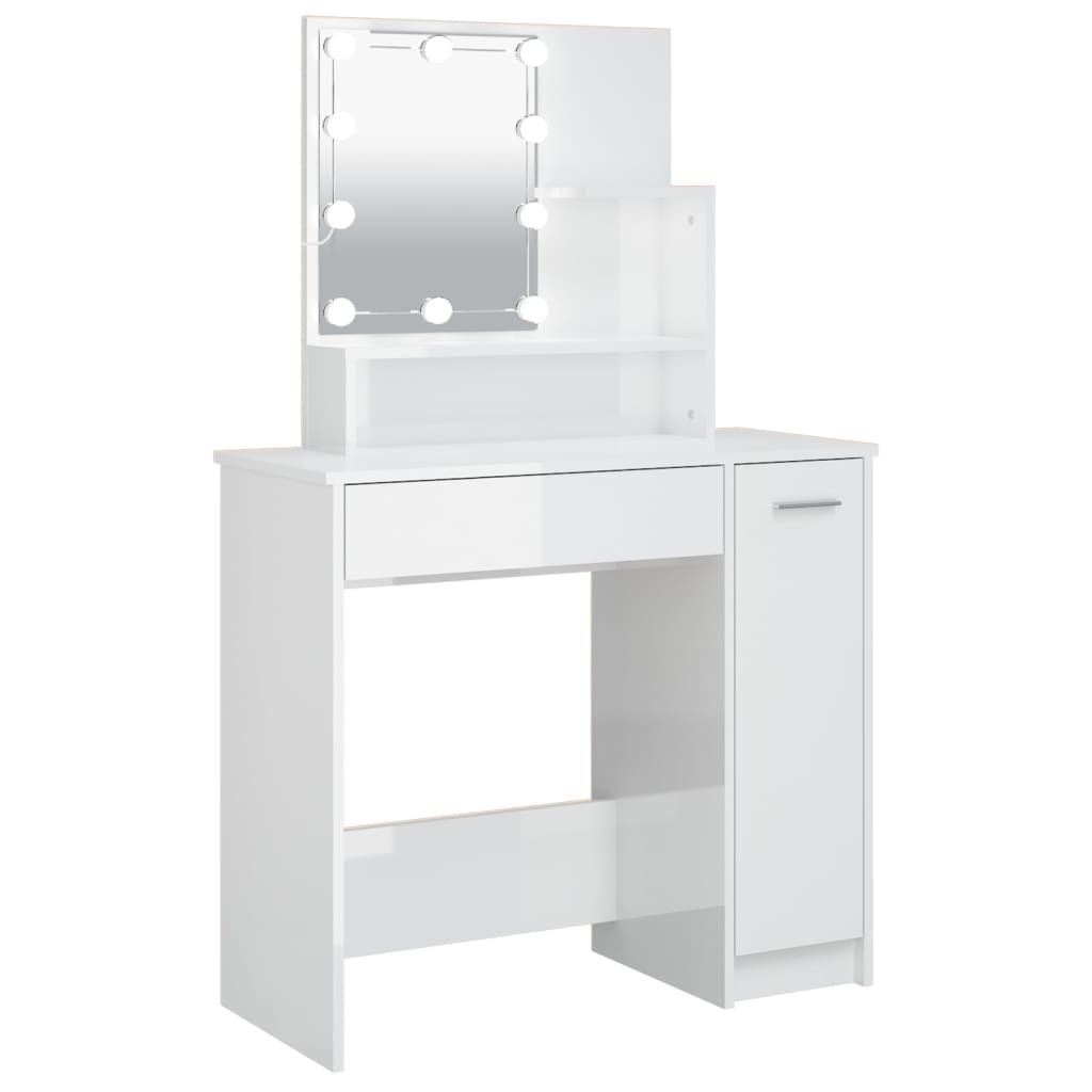 LED dressing table, high-gloss white, 86.5x35x136 cm