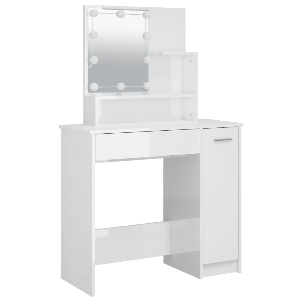 LED dressing table, high-gloss white, 86.5x35x136 cm