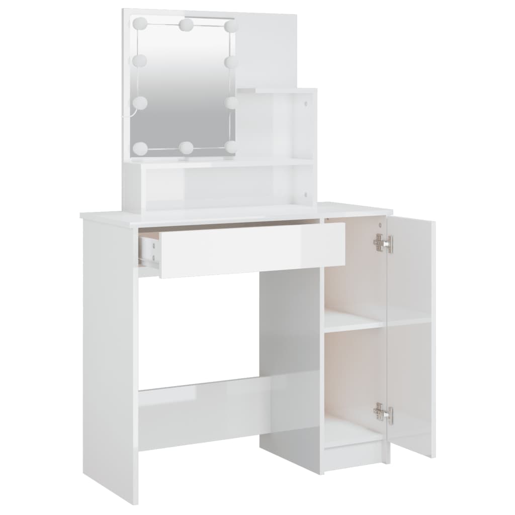 LED dressing table, high-gloss white, 86.5x35x136 cm