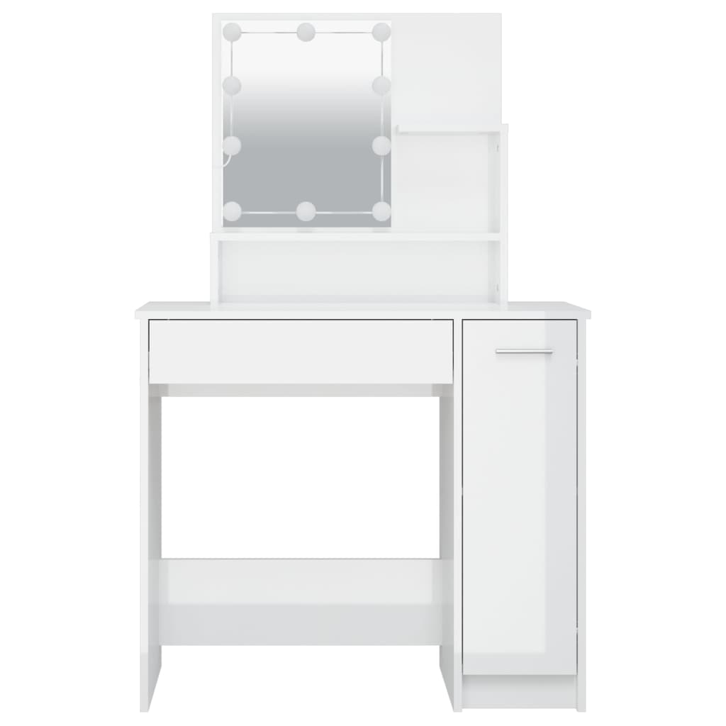 LED dressing table, high-gloss white, 86.5x35x136 cm