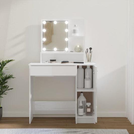 LED dressing table, high-gloss white, 86.5x35x136 cm