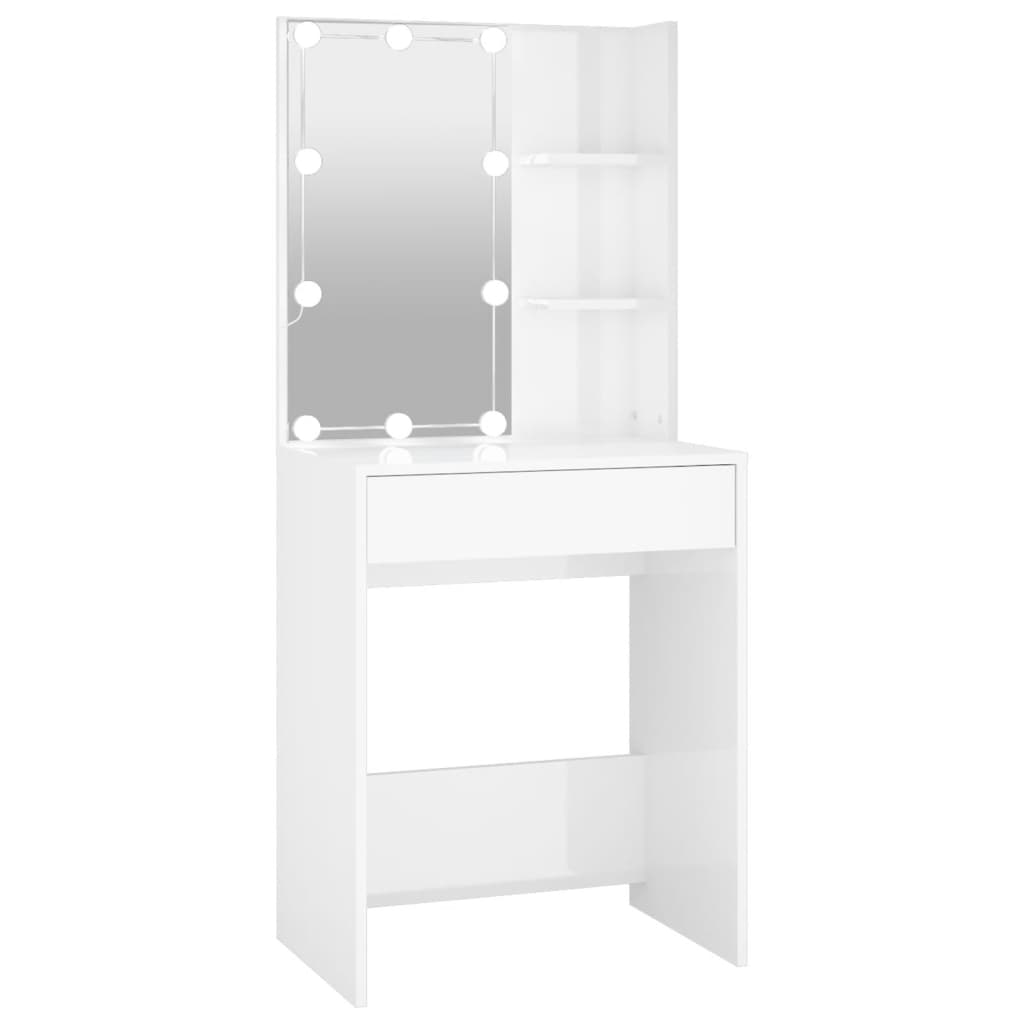 LED dressing table, high-gloss white, 60x40x140 cm