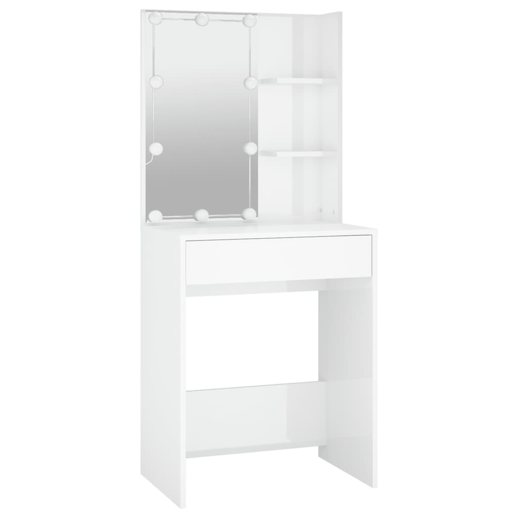 LED dressing table, high-gloss white, 60x40x140 cm